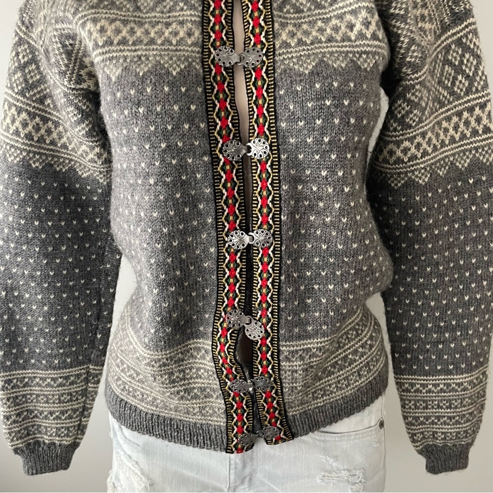 Vintage Norwegian Setesdal 100% Wool Knit Cardigan Sweater Norway Fair Isle - Picture 4 of 6